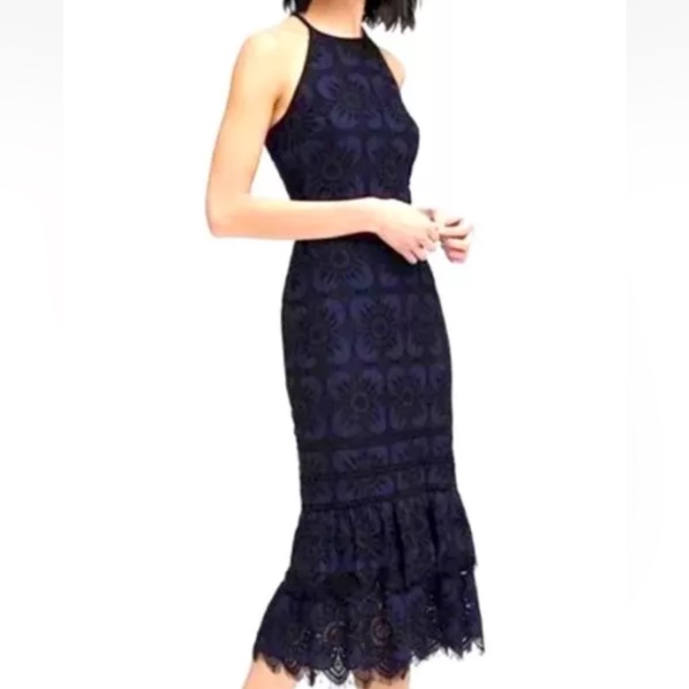 Banana Republic Floral Crochet Lace Halter Dress